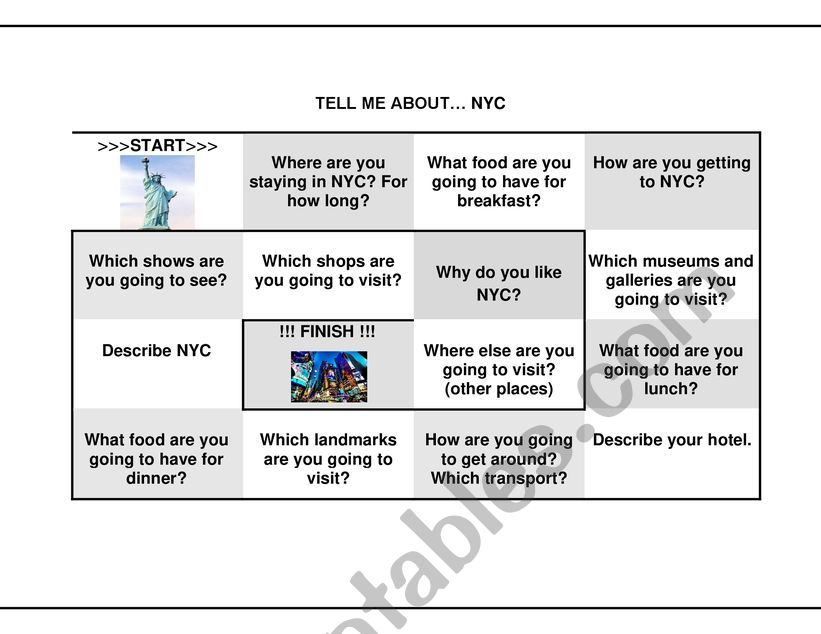 NYC speaking grid worksheet