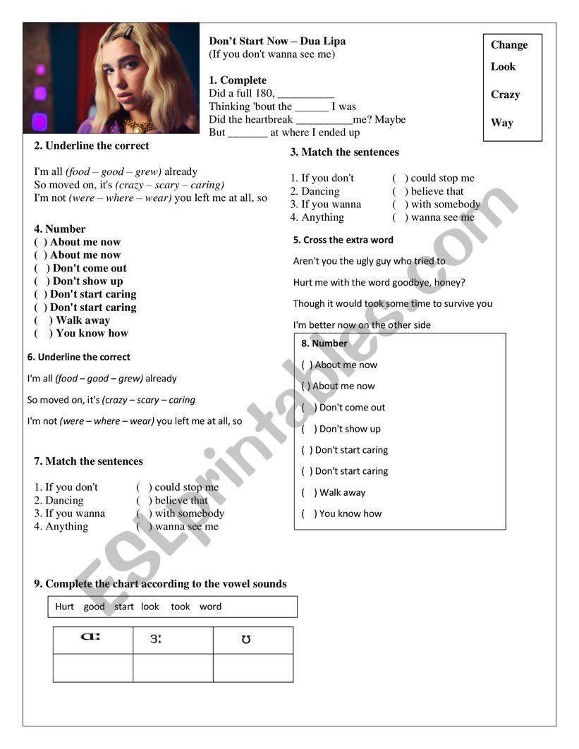 dua lipa   don�t start now worksheet