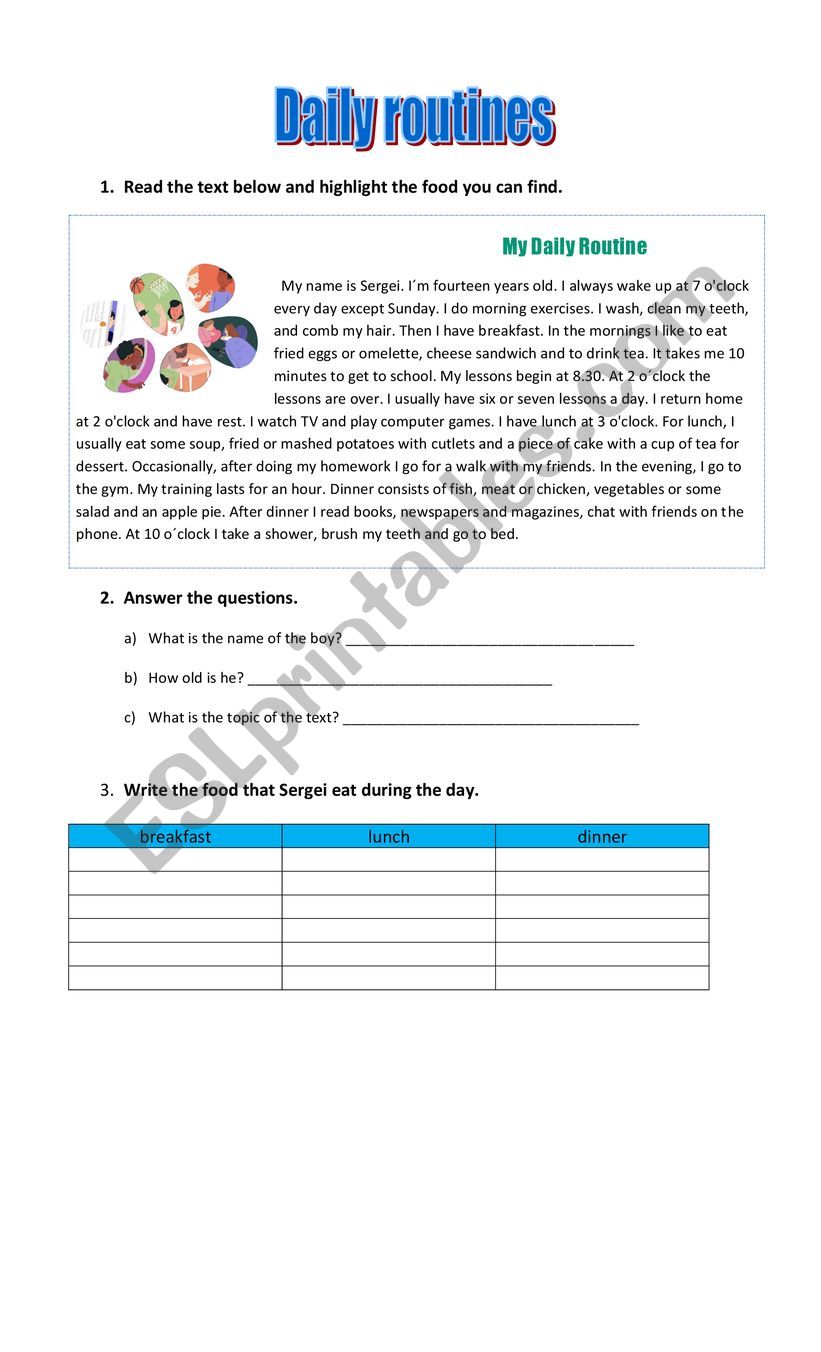 Daily routines worksheet