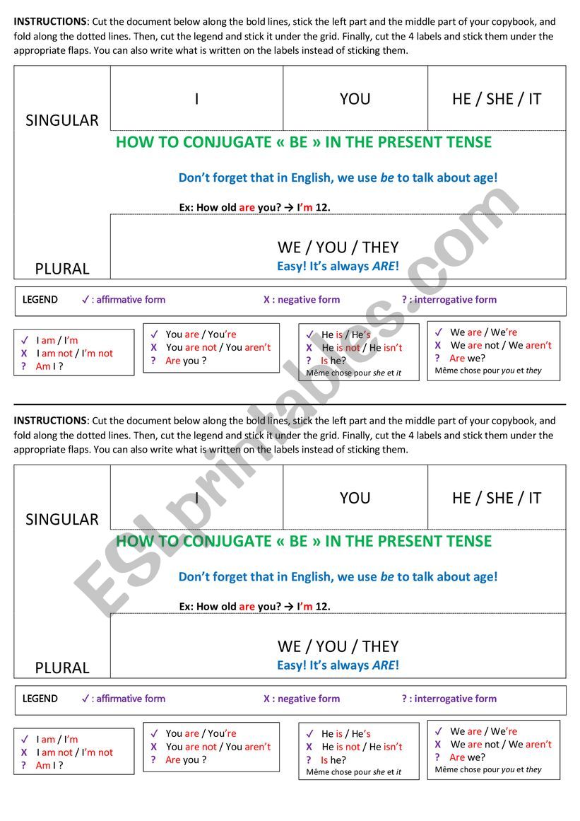 How to conjugate be in the present tense - interactive sheet for students� copybooks