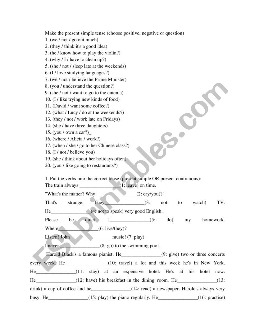 present simple and continuous worksheet