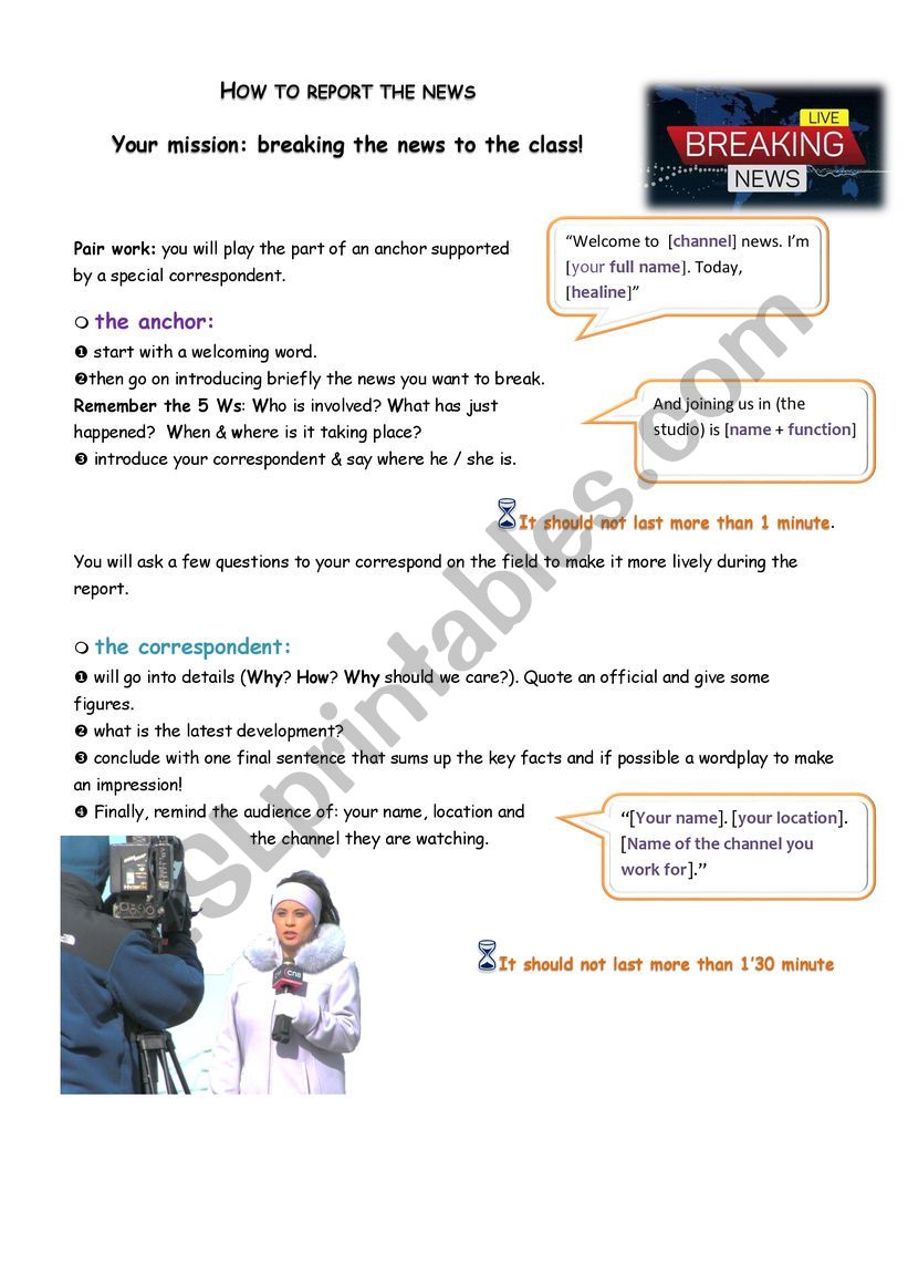 How to report the news_journalism & media literacy - ESL worksheet by ...