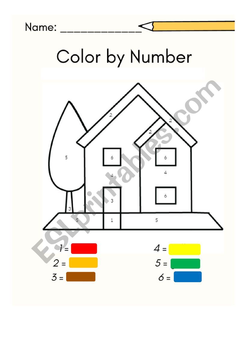 Colour the house worksheet