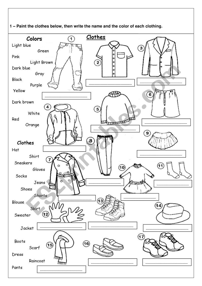 Clothes / Colors - Vocabulary - ESL worksheet by Edirlei Barbosa