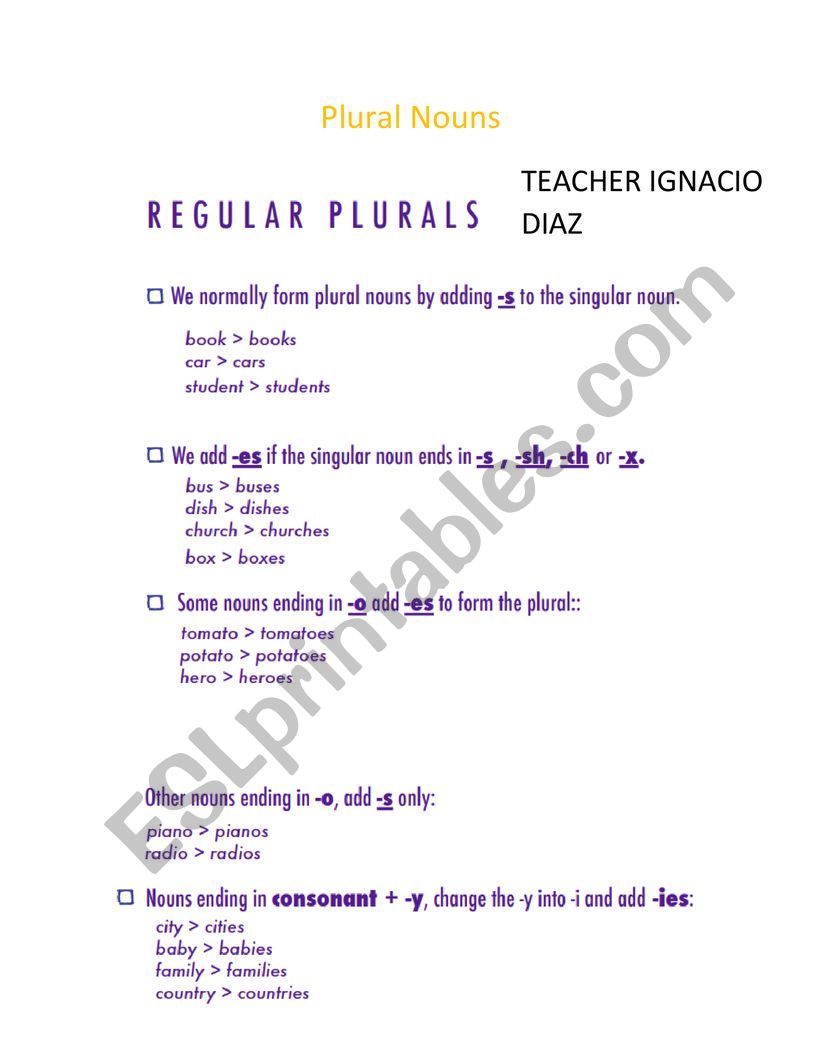 Plurals Nouns  worksheet