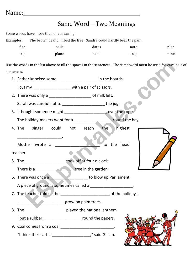 Same Word - 2 Meanings Worksheet 3