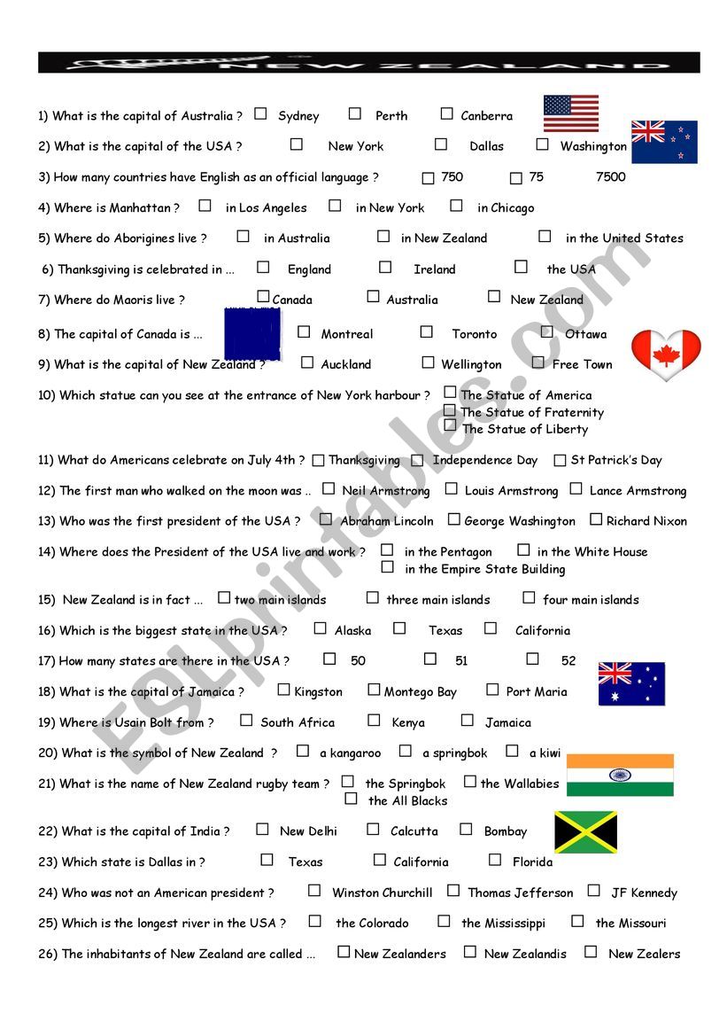 English speaking countries quiz
