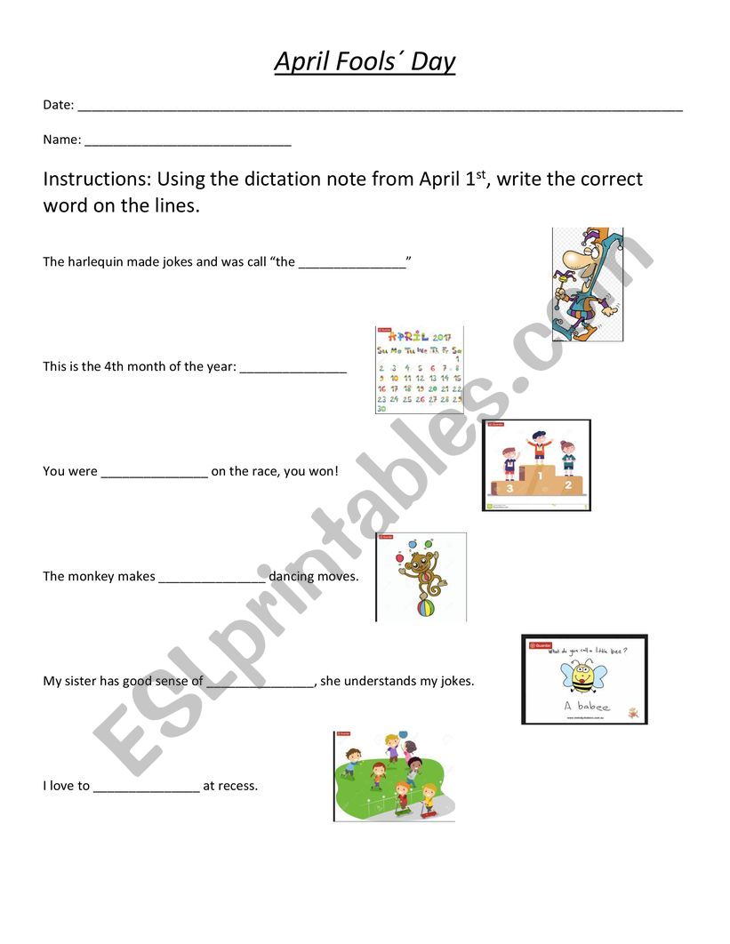 April fools vocabulario activity