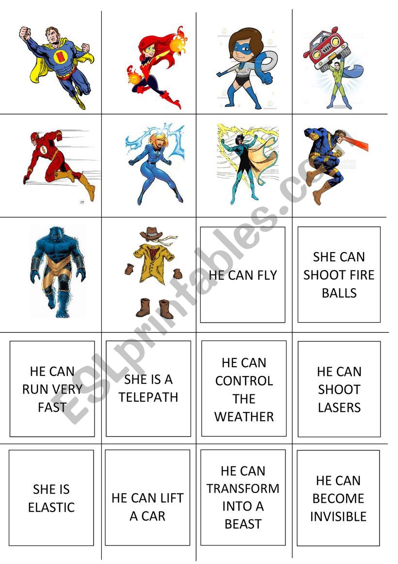 Superpowers Memory Game - ESL Worksheet By Benji_gautier