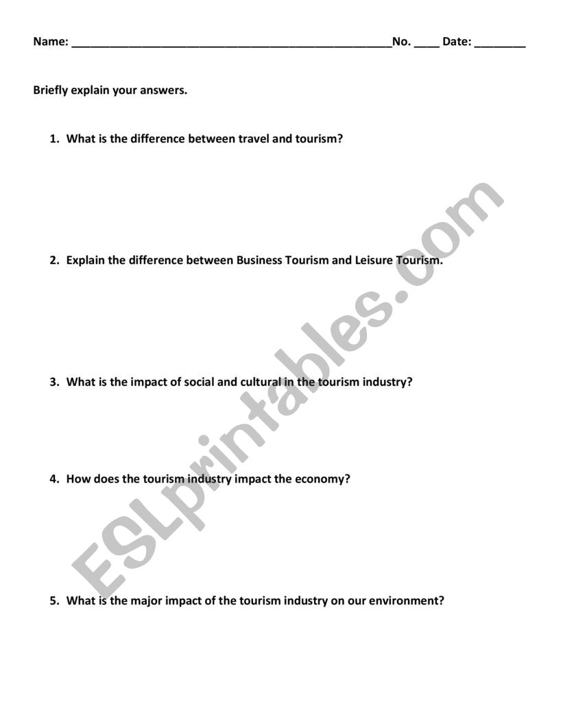 Travel and Tourism worksheet