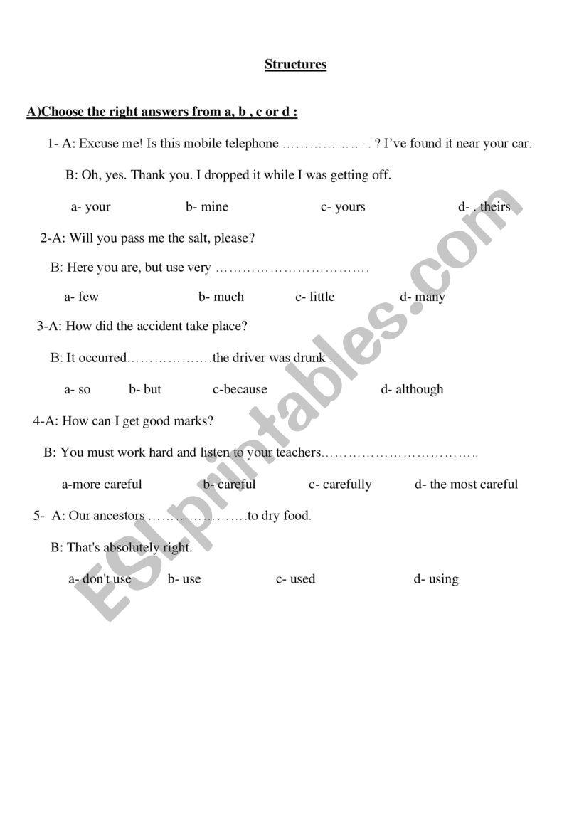 Structure worksheet