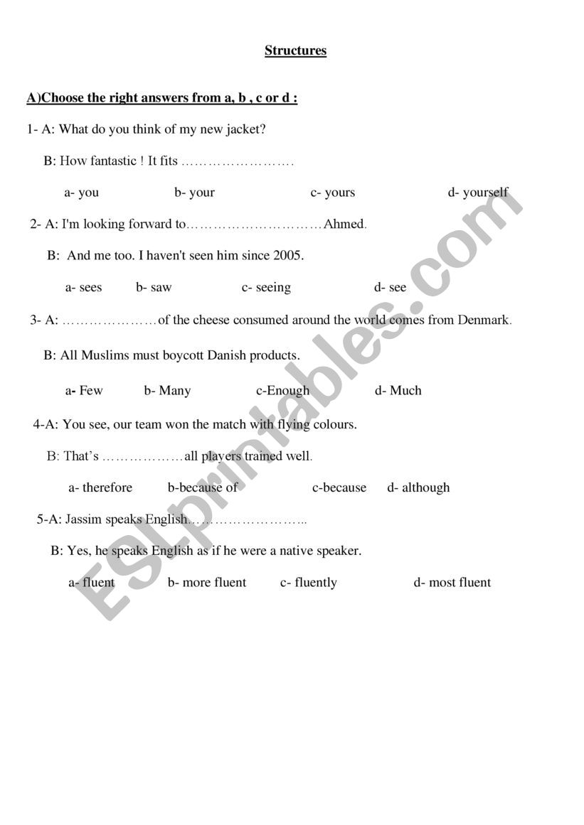 Structure worksheet