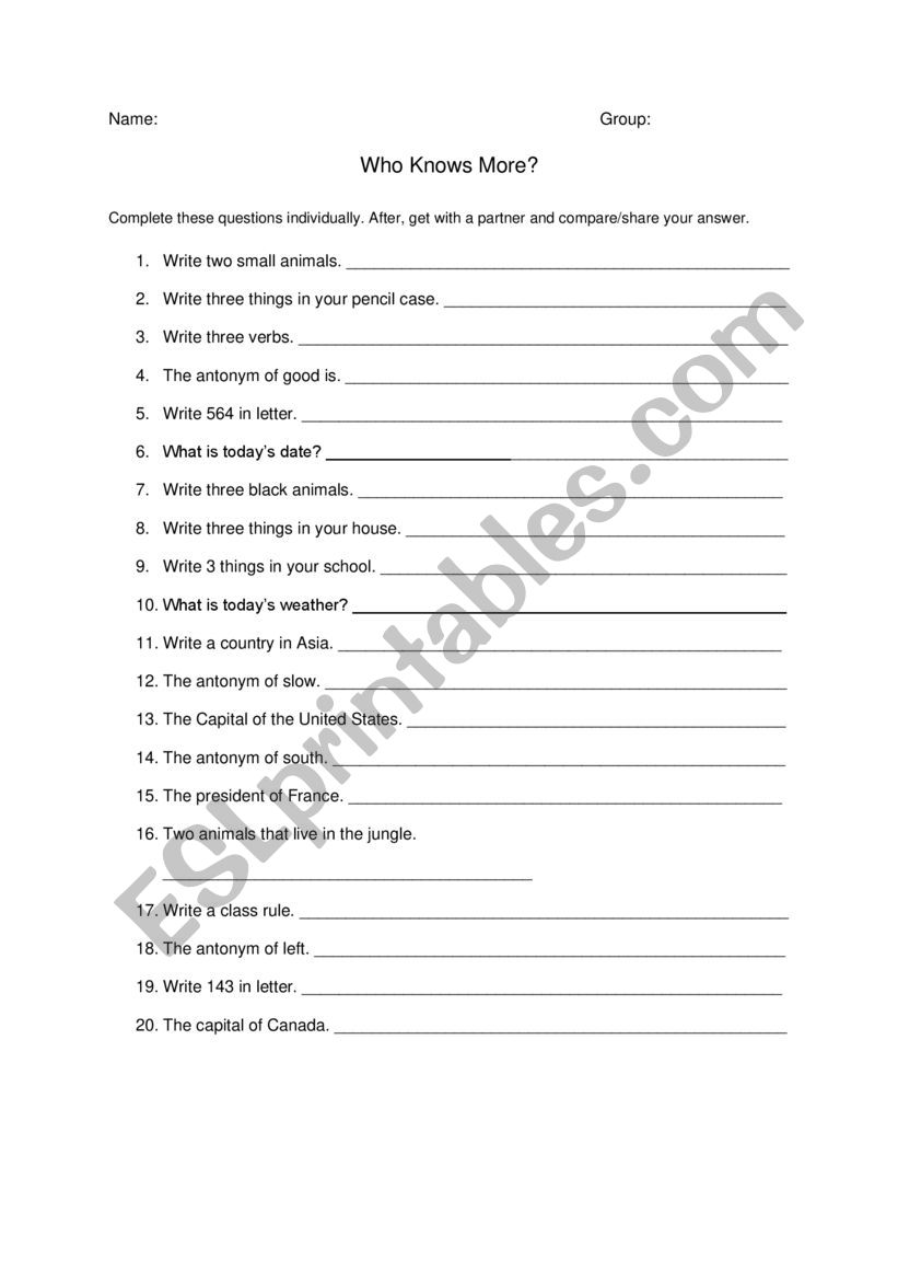 Who Knows More? worksheet