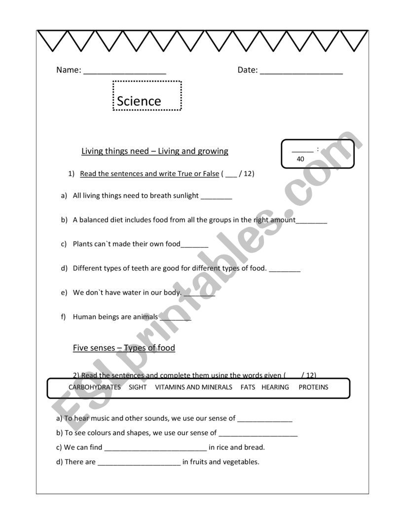SCIENCE worksheet