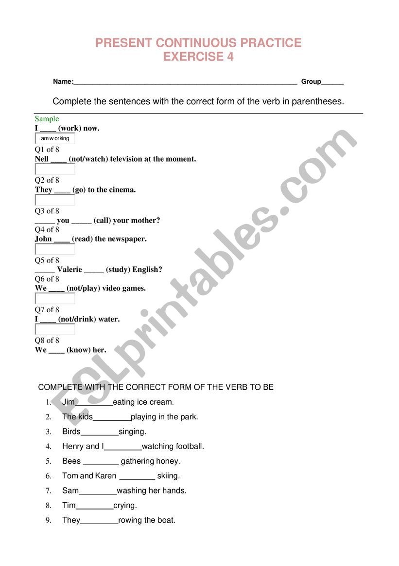 present continuous tense worksheet