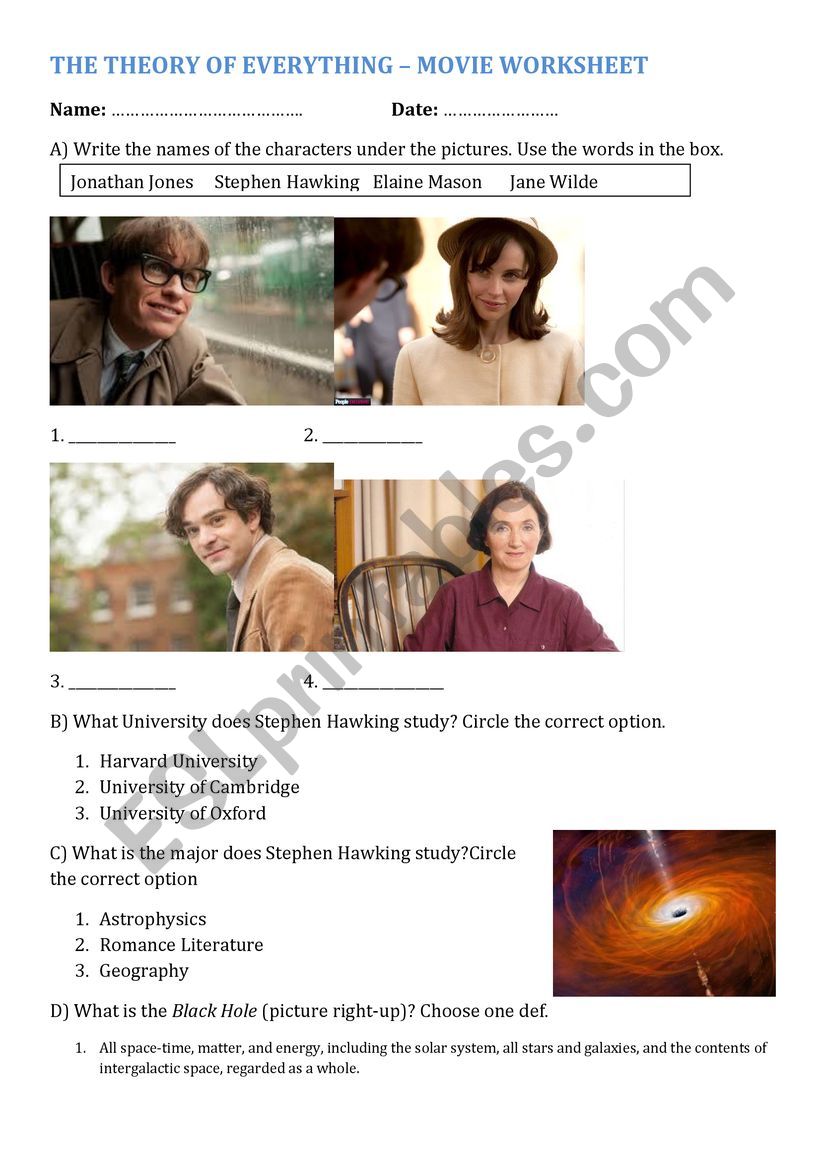 THE ThEORY OF EVERYTHING- Movie Worksheet  