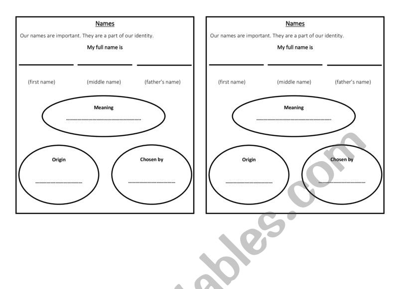 Names  worksheet