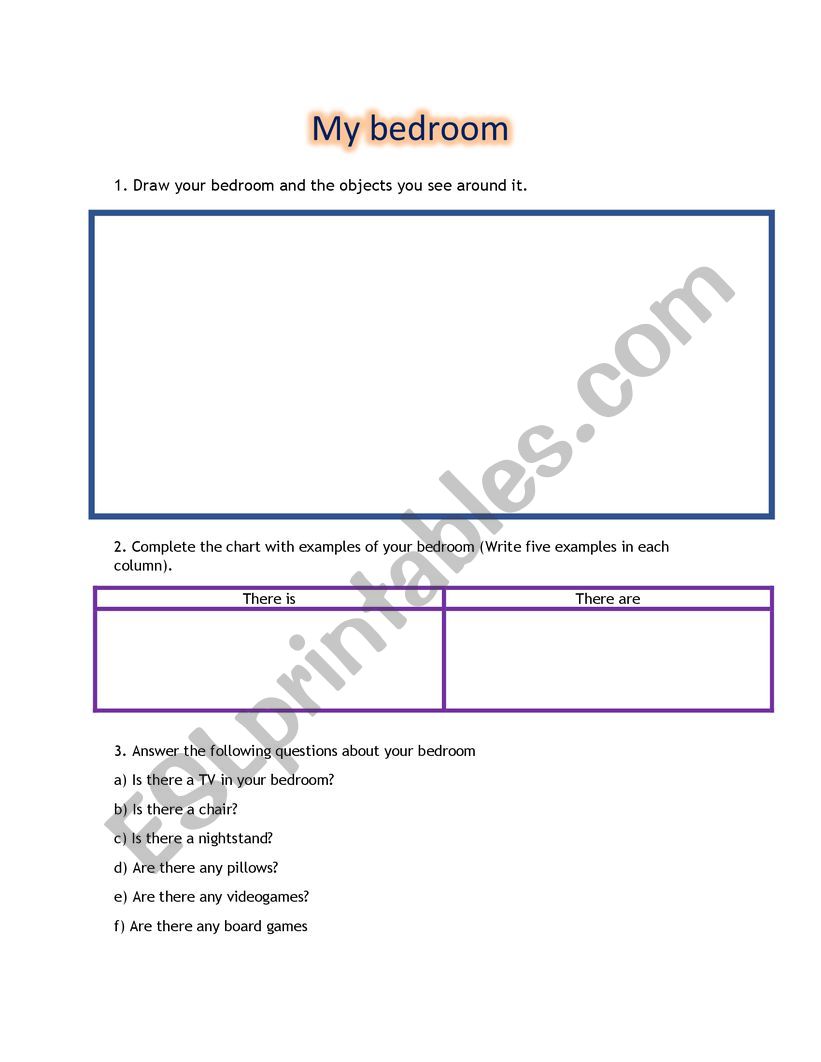 Objects in my bedroom worksheet