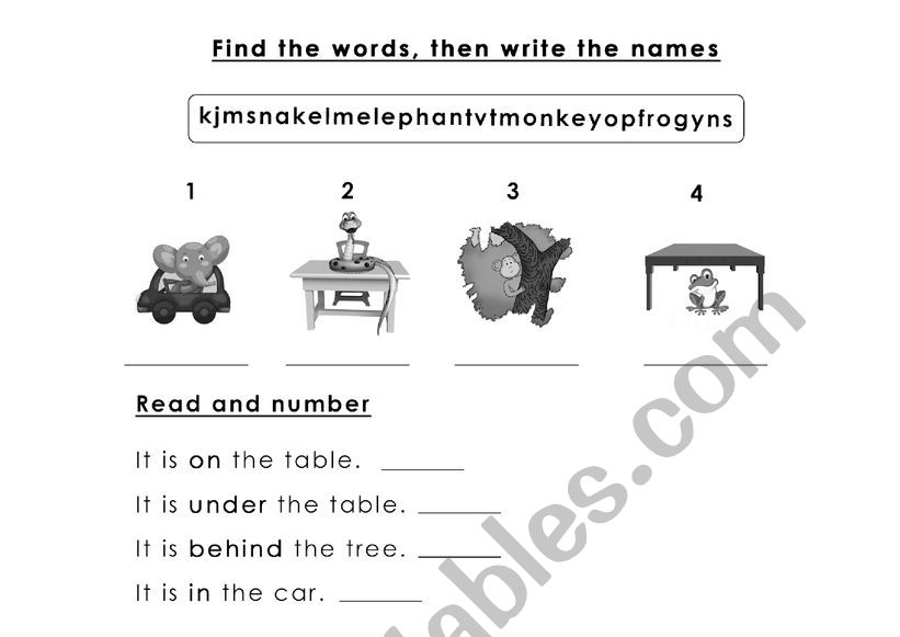 Animals and prepositions worksheet