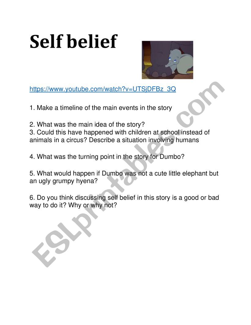 self belief Dumbo worksheet