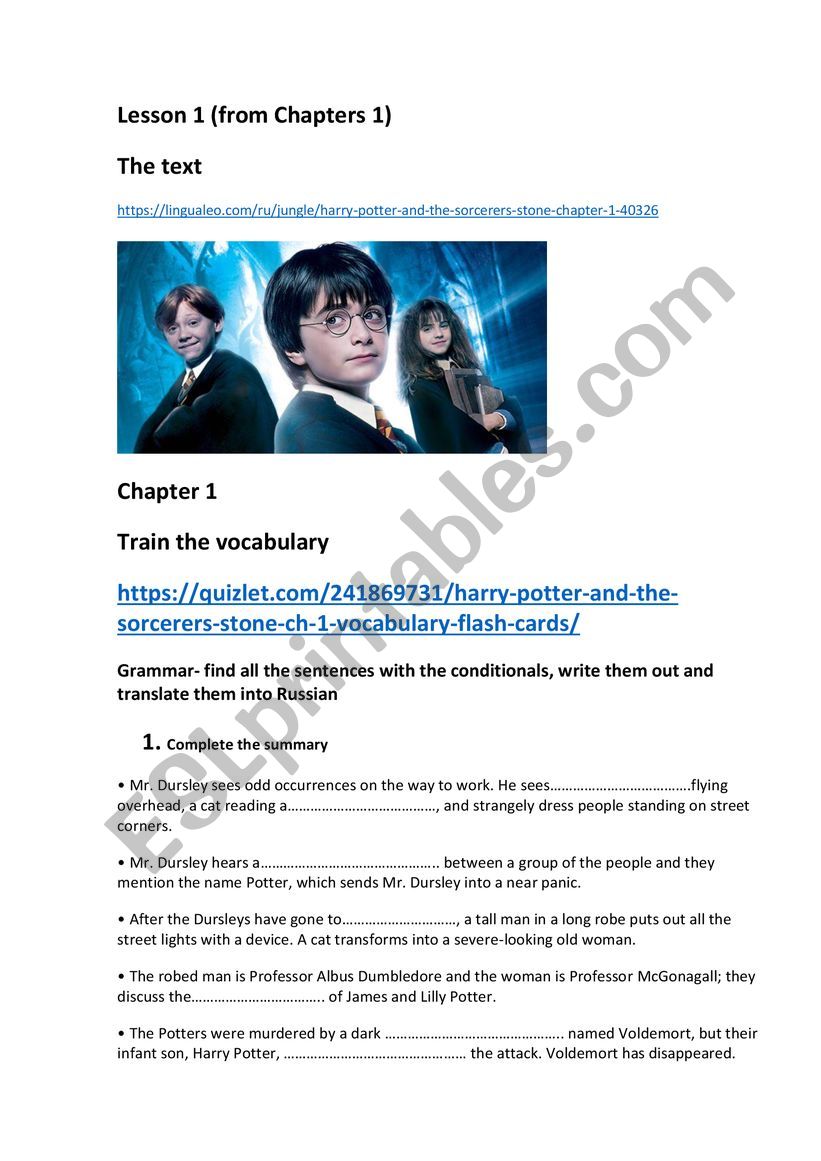 Harry Potter and the philosopher�s stone chapter 1 analytical reading lesson