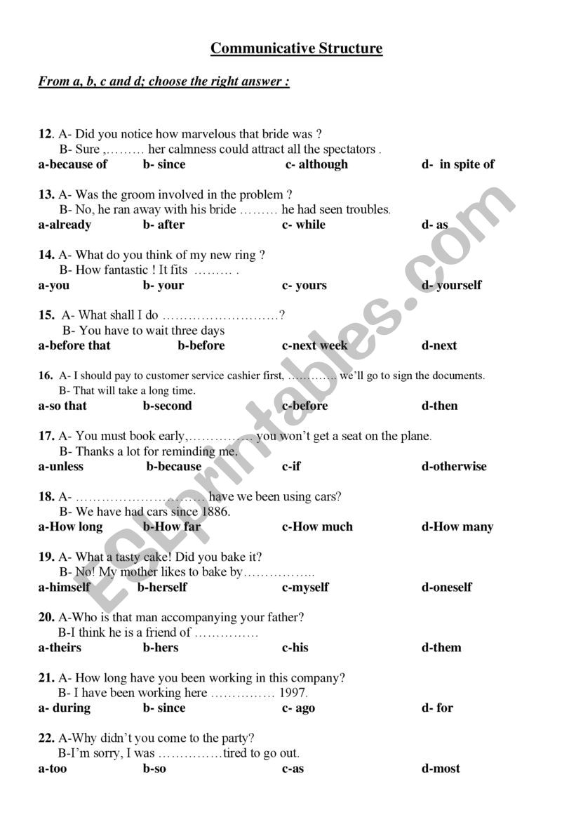 Structure worksheet