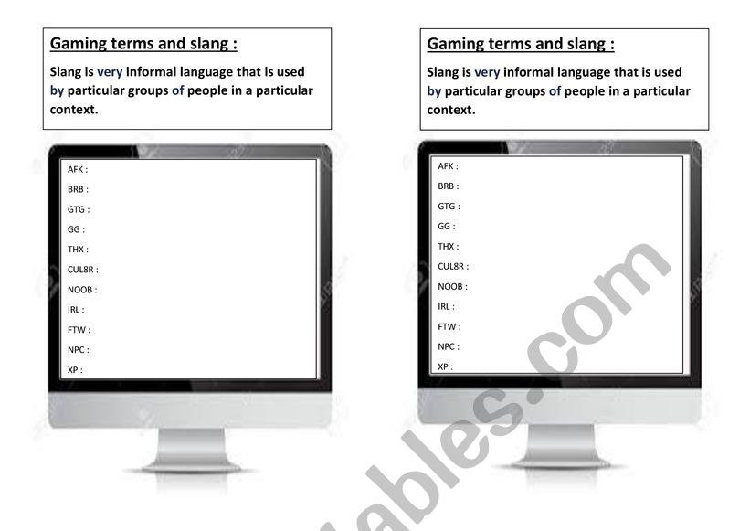 GAMING TERMS AND SLANG - ESL worksheet by Irtys