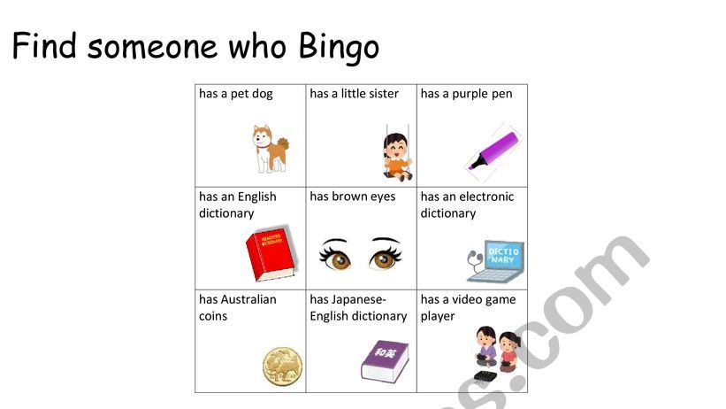 Find someone who has bingo worksheet