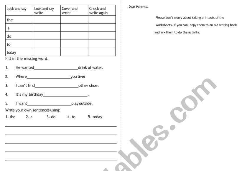 a an worksheet