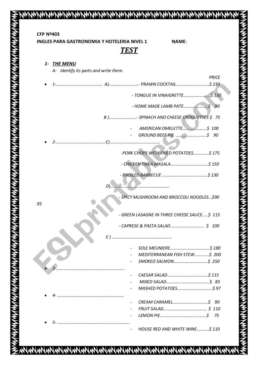 TEST - hotel and Gastronomic Industry