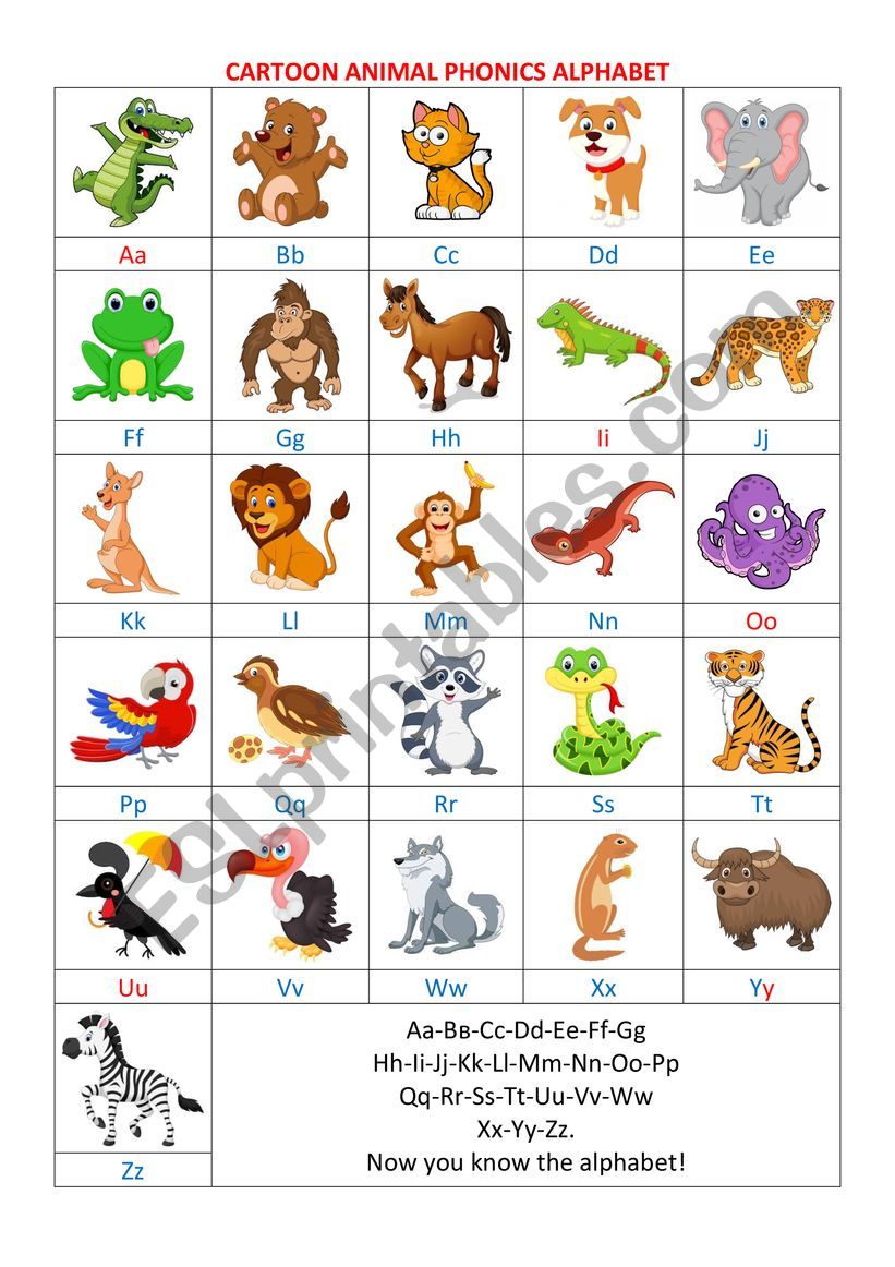 Cartoon animal phonics alphabet