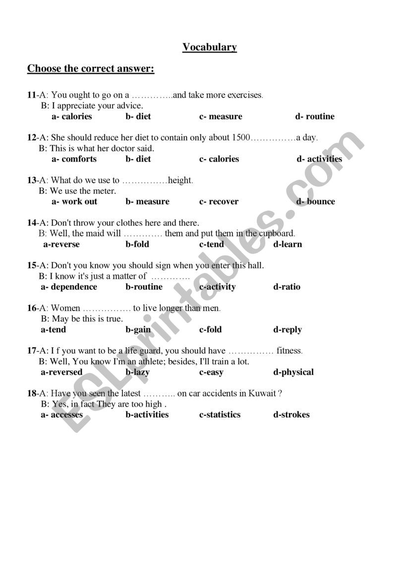 Vocabulary worksheet