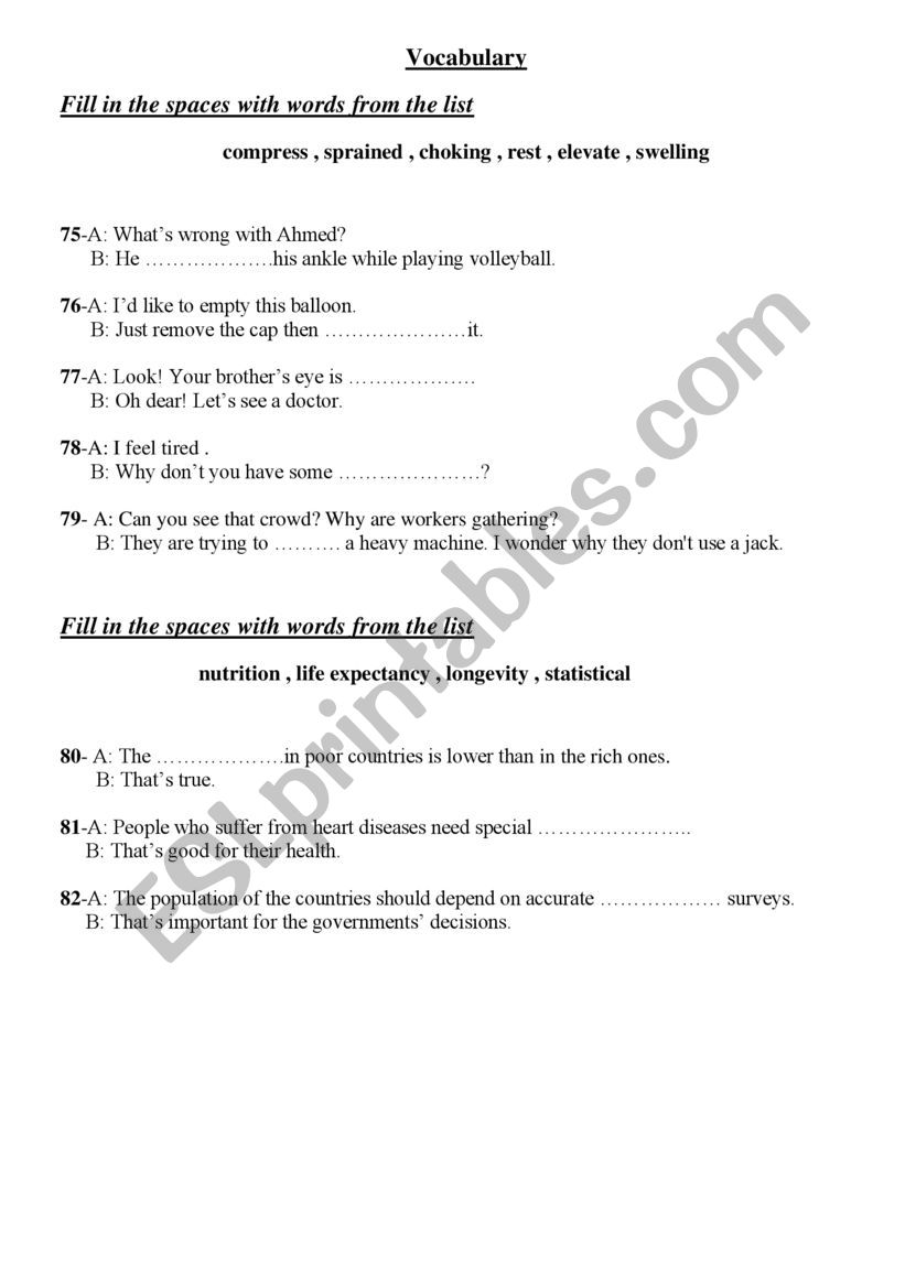 Vocabulary worksheet