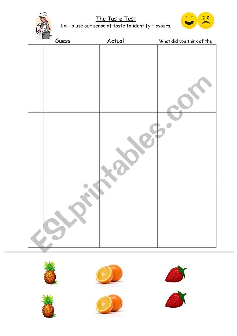 Fruit taste test worksheet