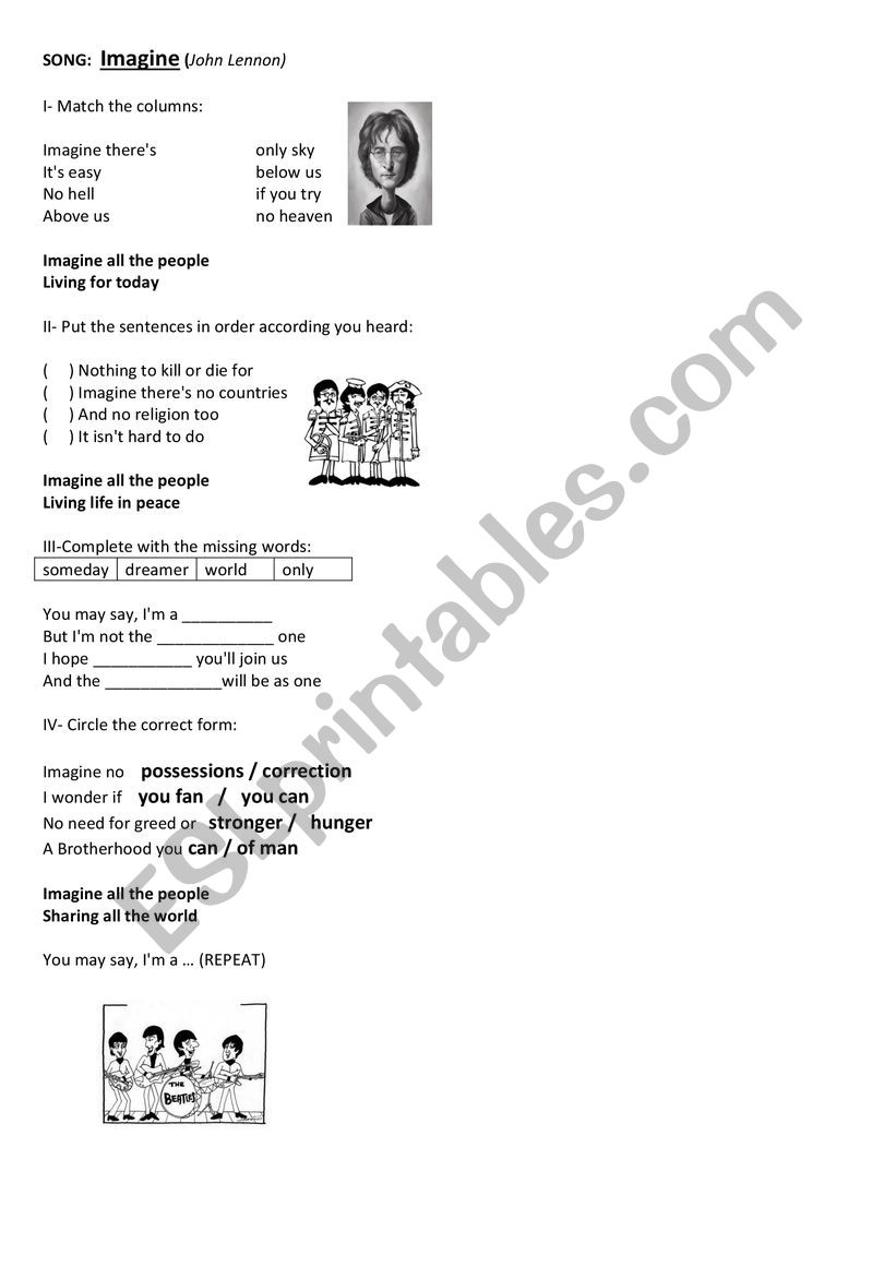 Imagine - John Lennon worksheet