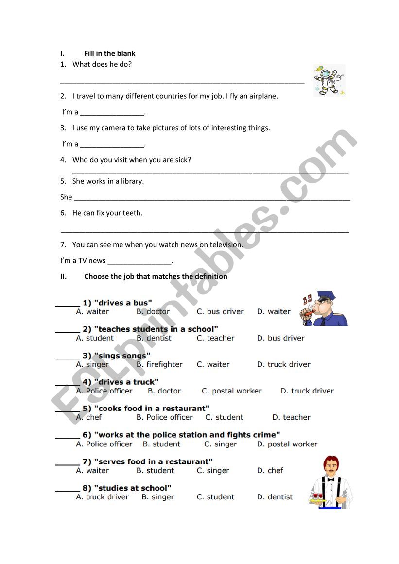 Occupation fill in worksheet worksheet