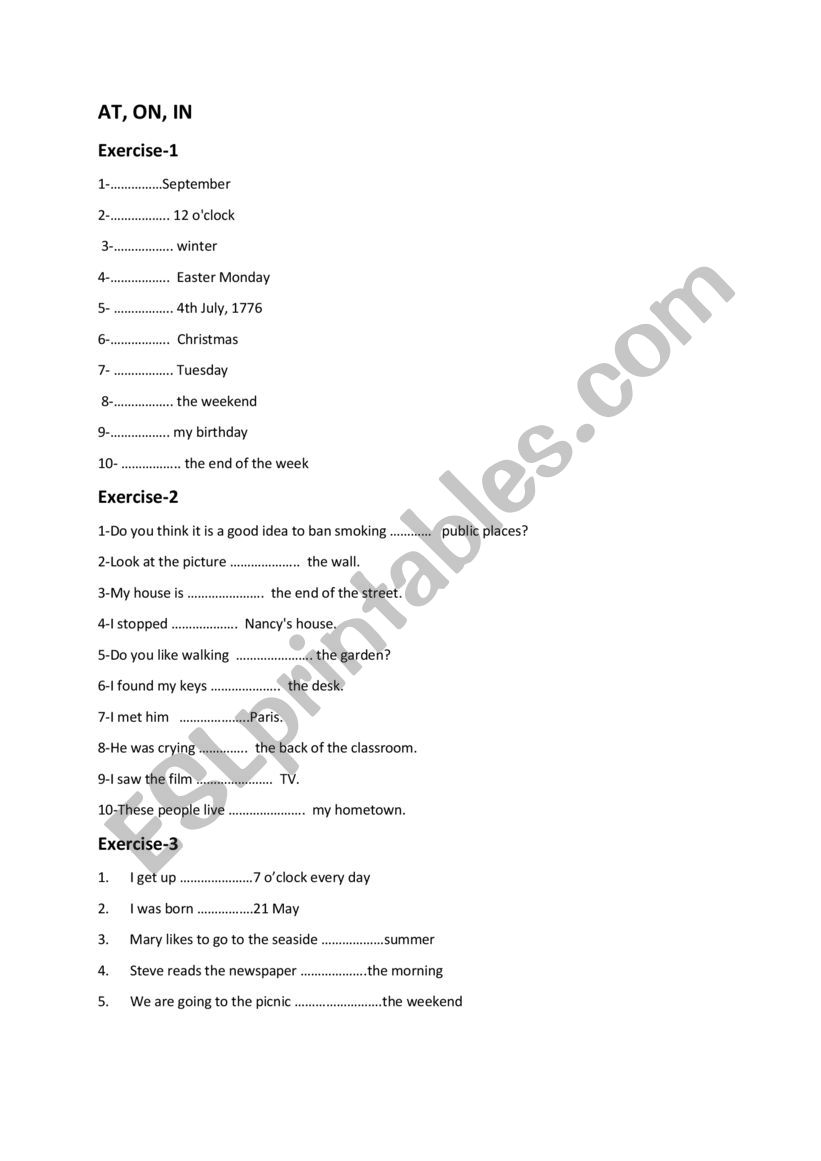 Preposition of time worksheet