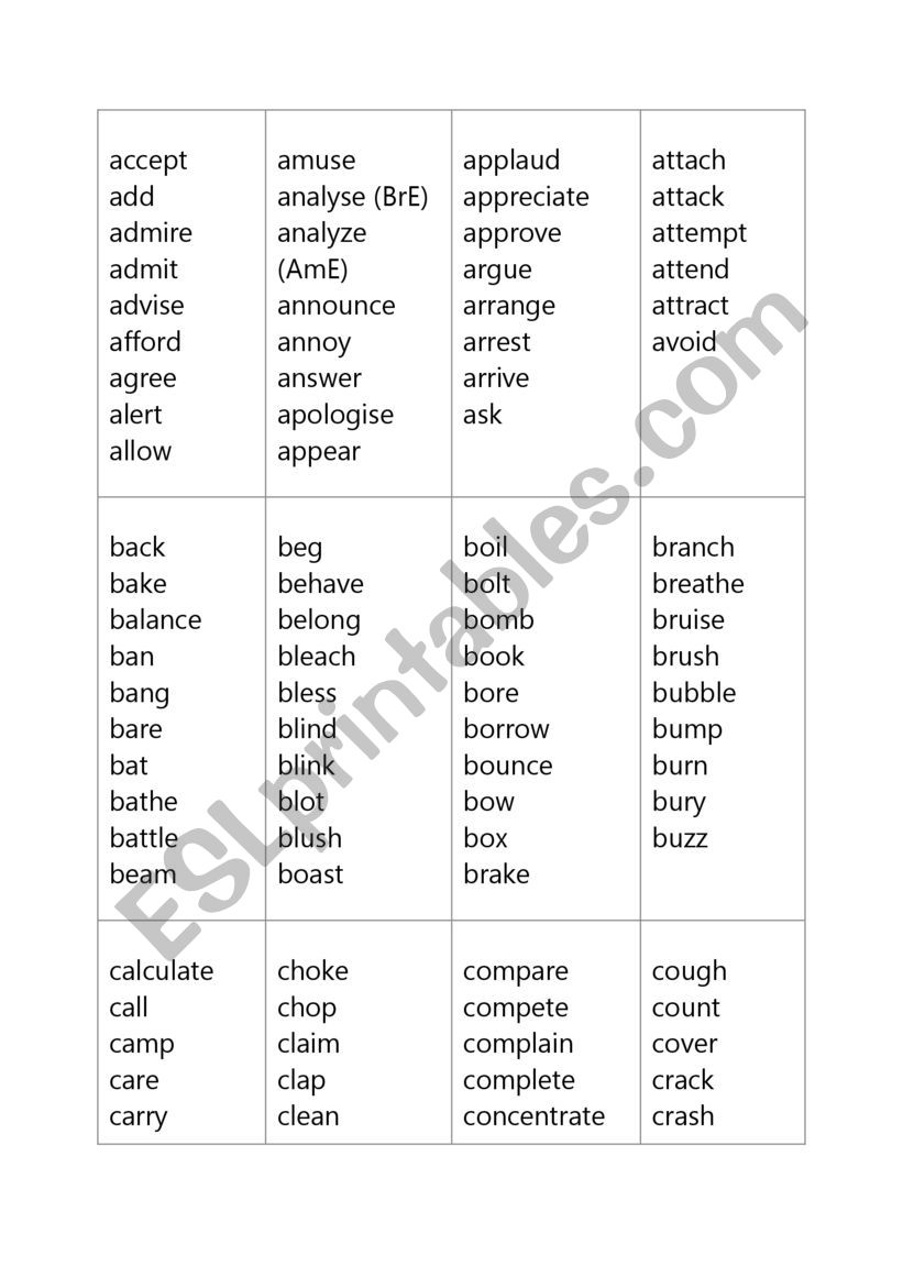 verb list esl worksheet by charansap