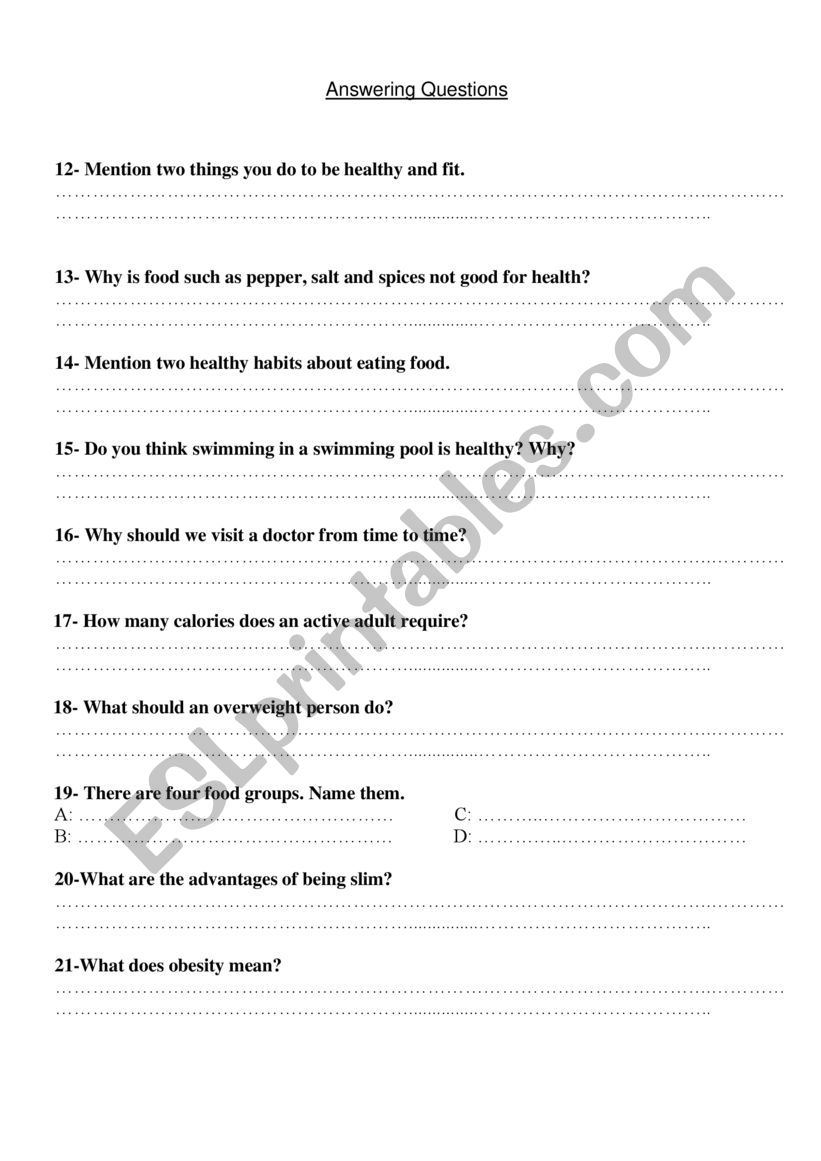 Answering questions worksheet