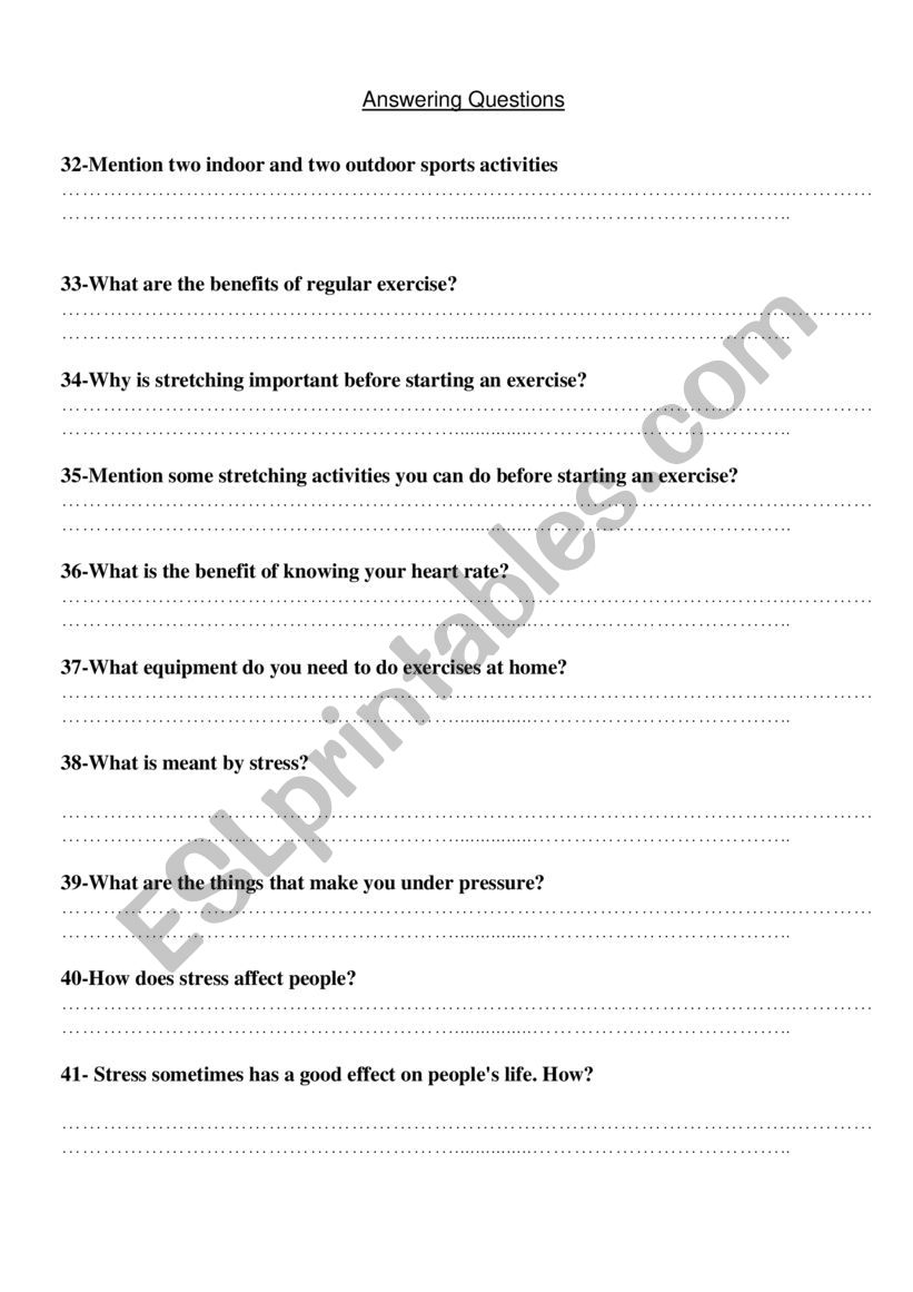 Answering questions worksheet