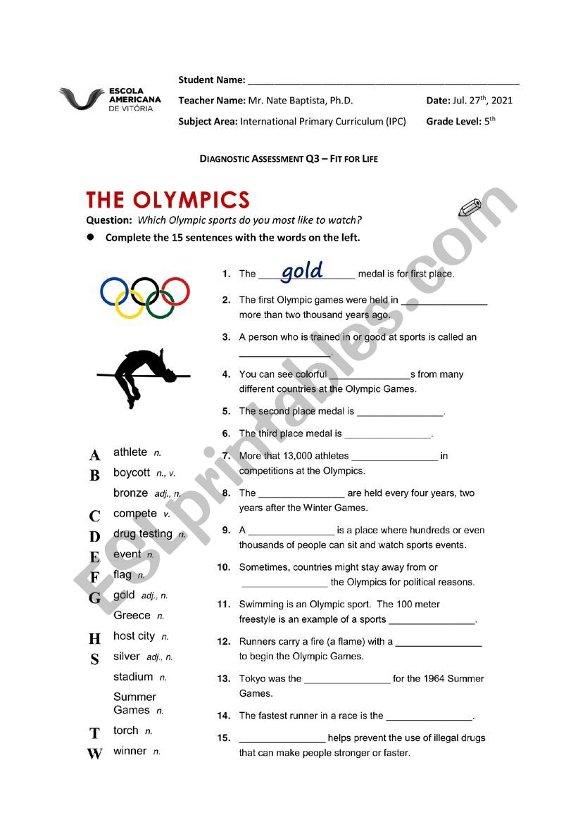 Olympics worksheet