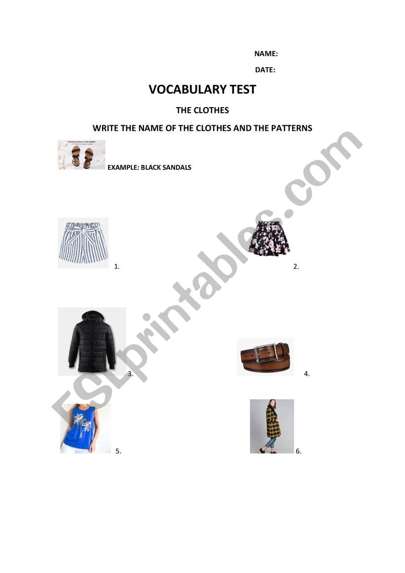 Clothes Test worksheet