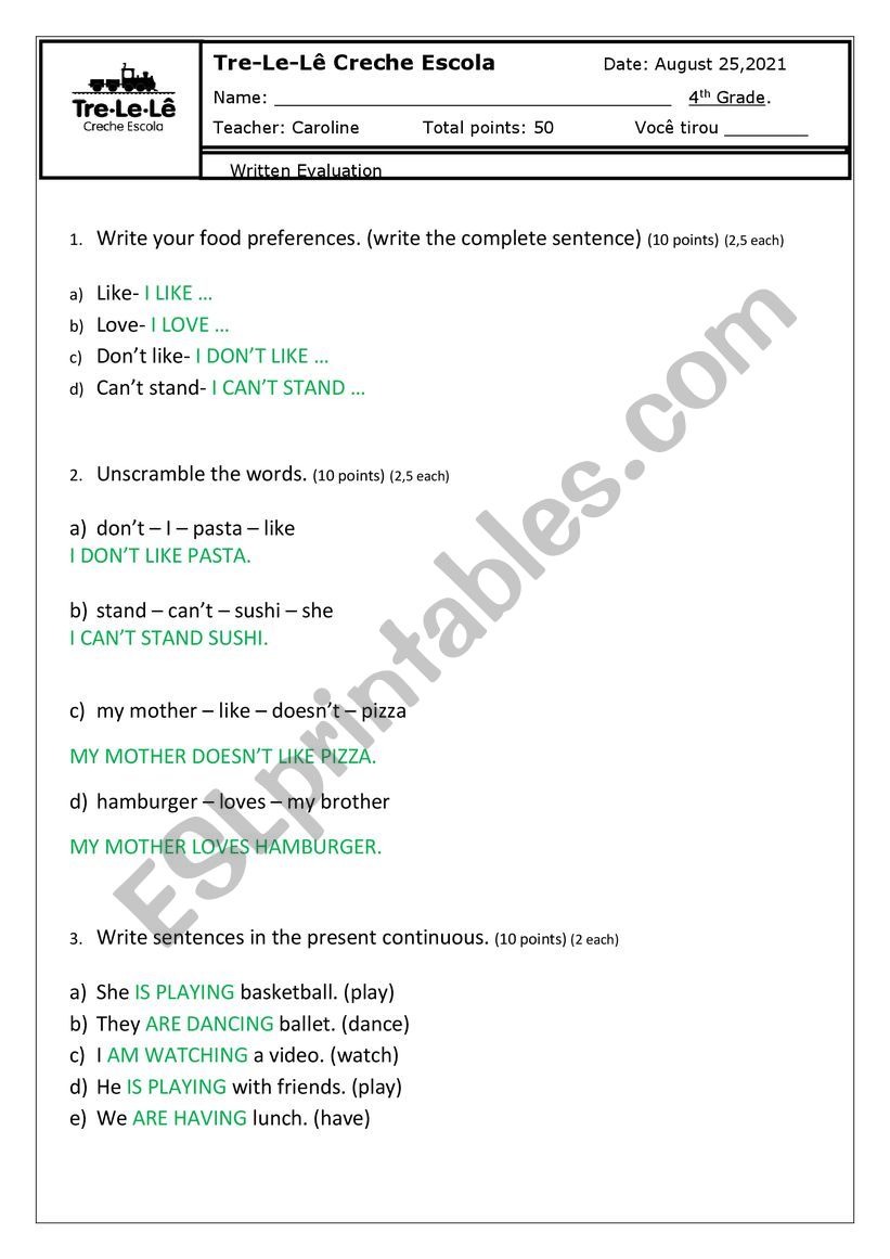 ENGLISH EXERCISES worksheet