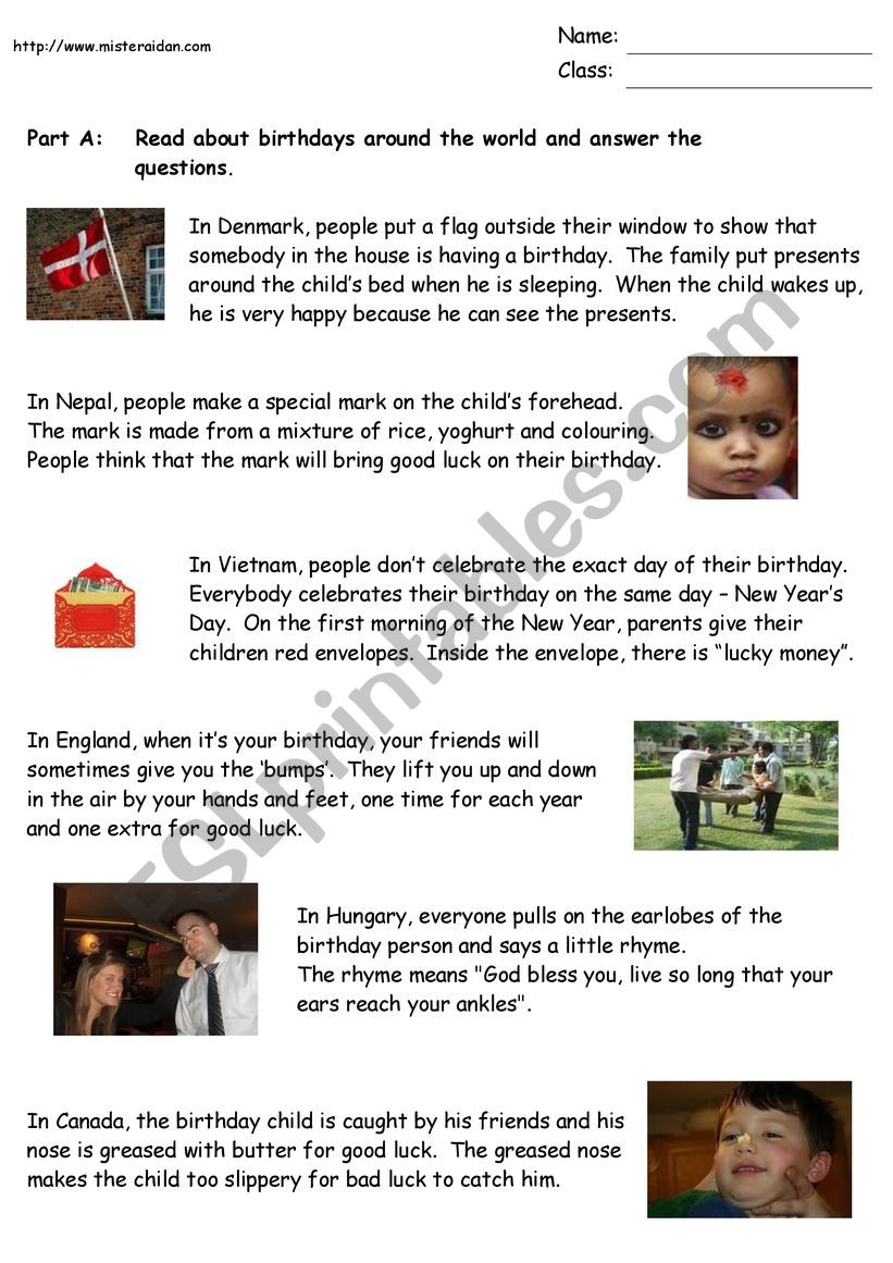 Birthdays around the world worksheet