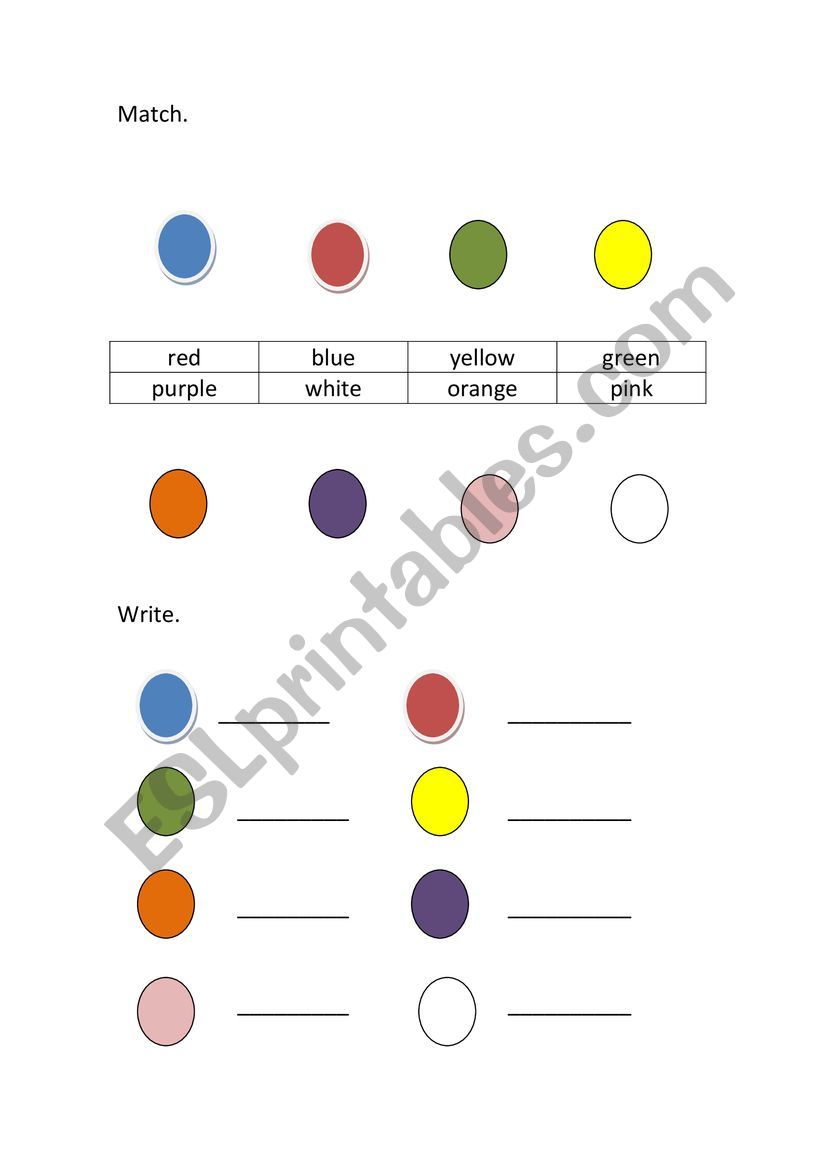 Match and write the colors. worksheet