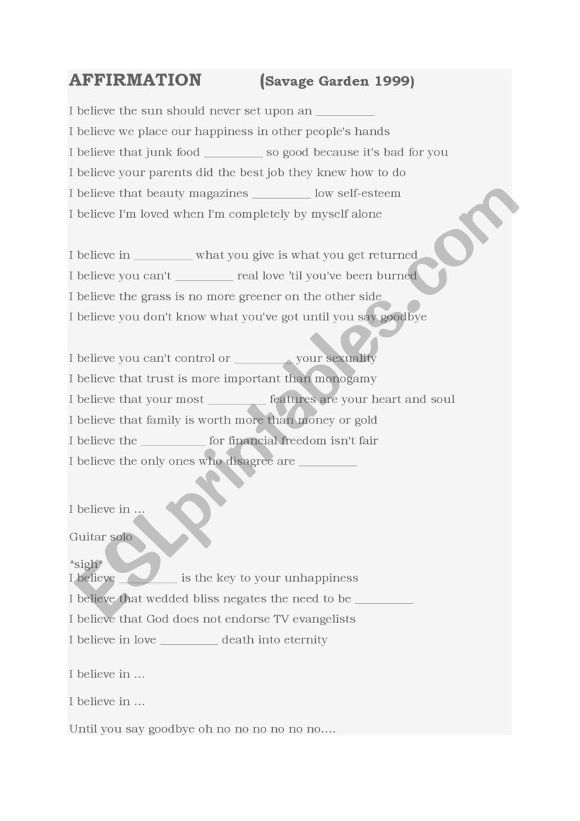 Gaps in the lyrics worksheet