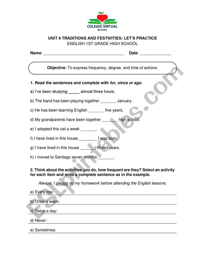 Frequency, time and degree worksheet