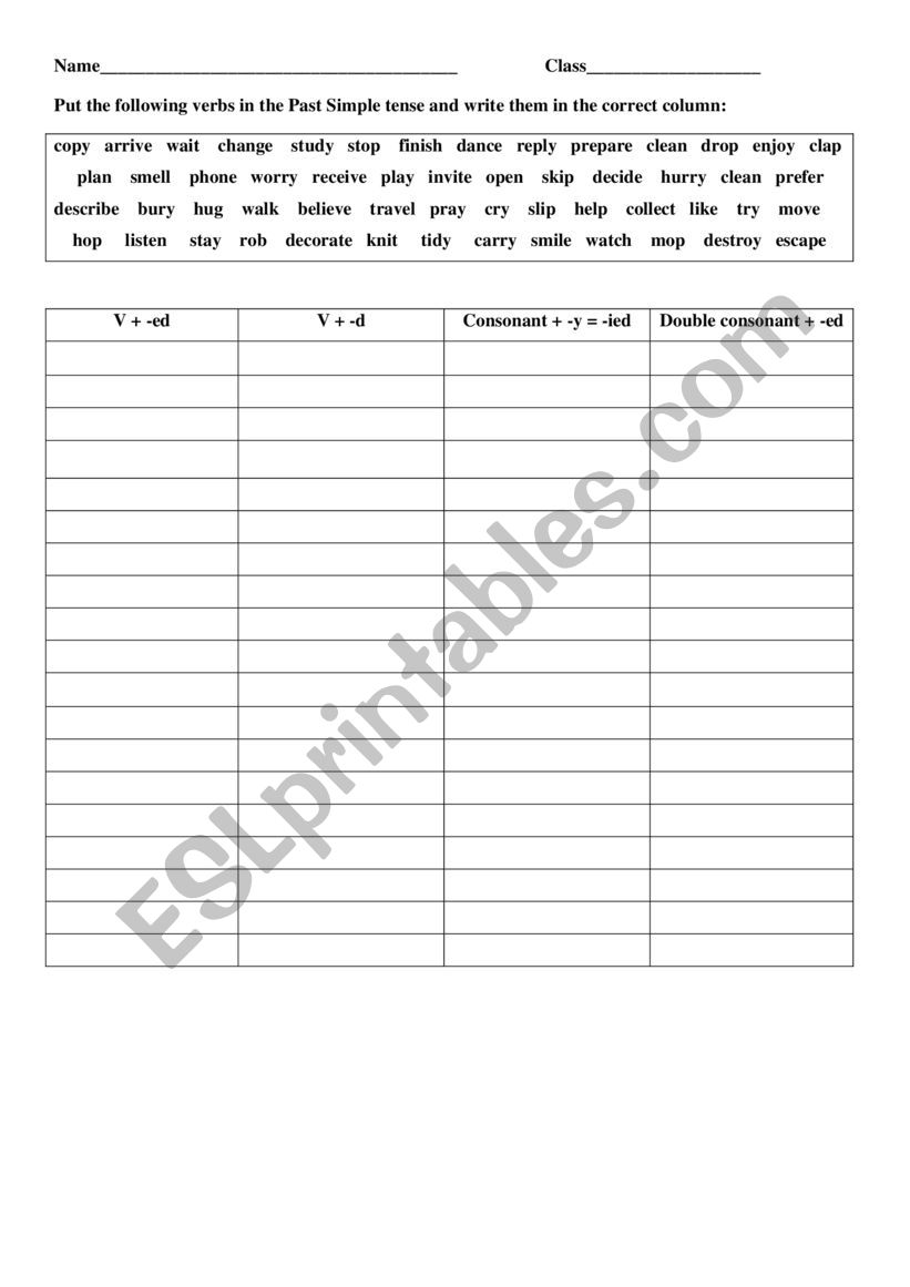 Regular verbs worksheet