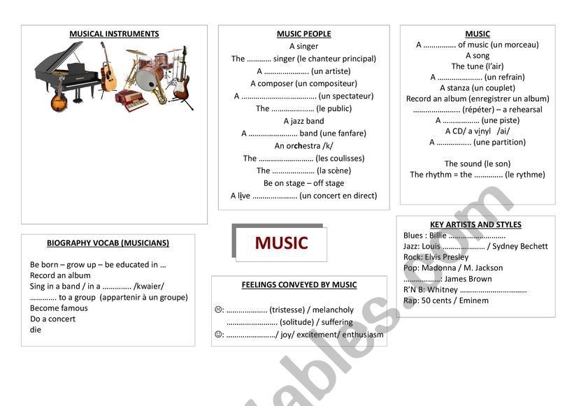 MUSIC SPIDERGRAMME worksheet