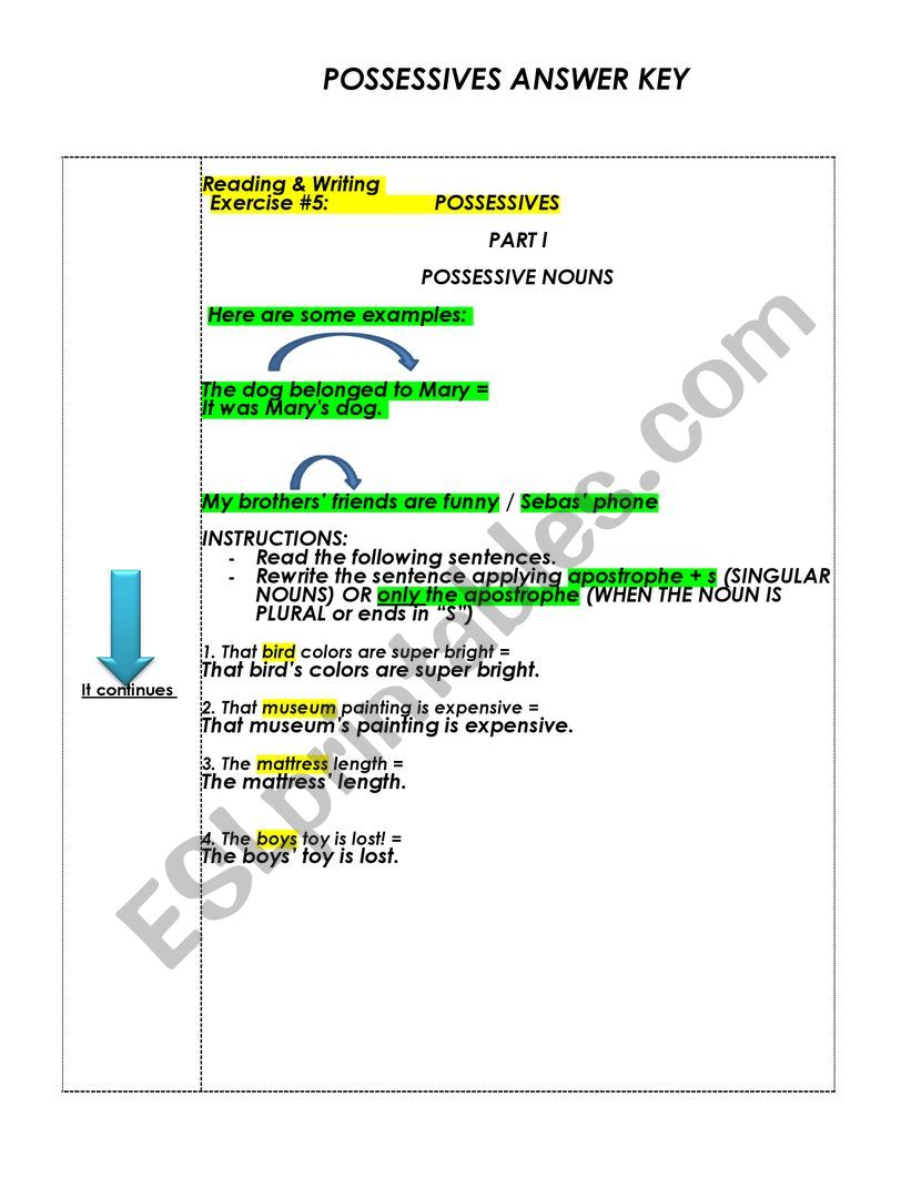 Possessives ESL worksheet